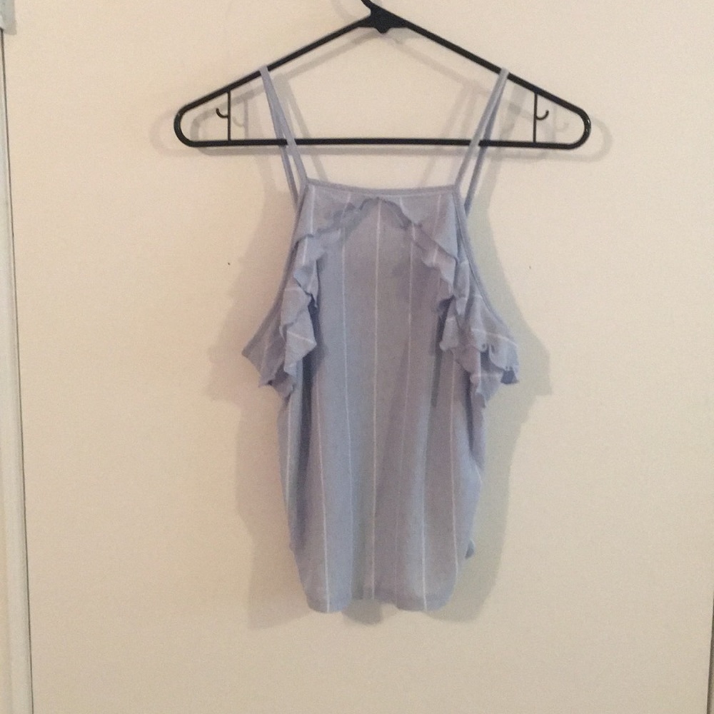 blue and white striped tank top
